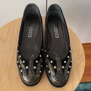 Vintage Coca by Maraola Suede Snakeskin Rhinestone Platform Pumps Size 40